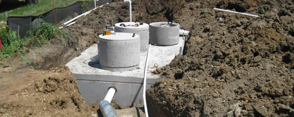 Septic system repair and installation site with tank access ports in Mountain View, CA